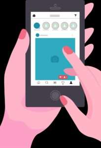 Illustration eine Hand hält ein Smartphone