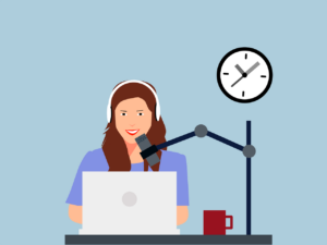 Illustration einer Frau, die einen Podcast aufnimmt.